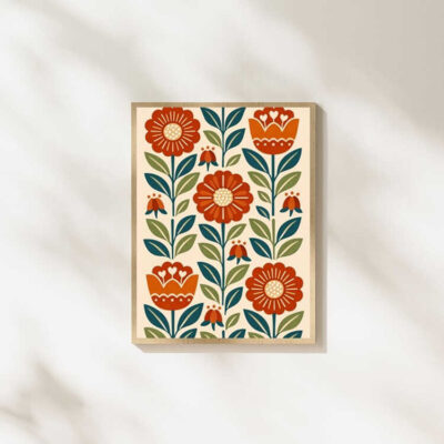 Scandinavian Boho Folk Floral Wall Art Print