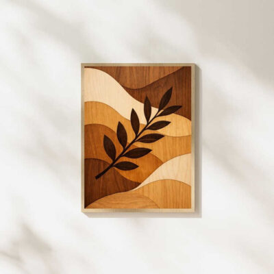 Boho Botanical Leaf Wood Texture Wall Art Print