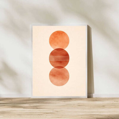 Boho Abstract Circle Wall Art Minimalist Terracotta Geometric Print Framed