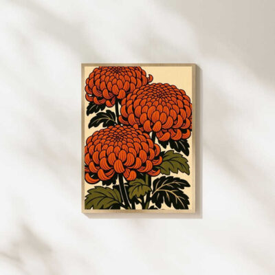 Boho Japanese Chrysanthemum Botanical Wall Art Print