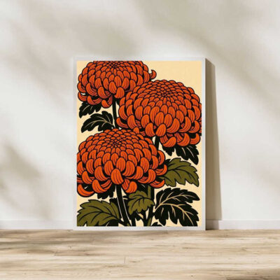 Boho Japanese Chrysanthemum Botanical Wall Art Print Framed