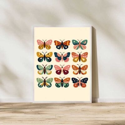 Boho Colorful Butterfly Collection Wall Art Print Framed