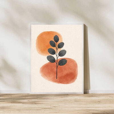 Boho Botanical Abstract Wall Art Minimalist Leaf Print Framed