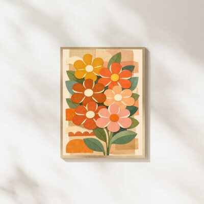 Retro Boho Daisy Bouquet Wall Art Print