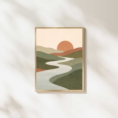Boho Abstract River Sunset Landscape Wall Art Print