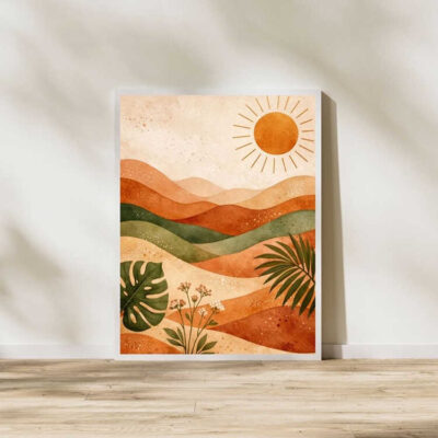 Boho Desert Landscape Tropical Wall Art Print Framed