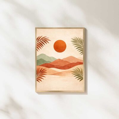 Boho Desert Sunset Wall Art Minimalist Sun Landscape Print
