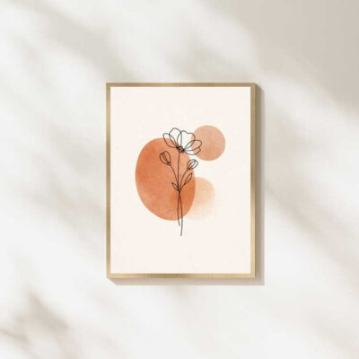 Minimalist Boho Line Art Floral Terracotta Wall Art Print