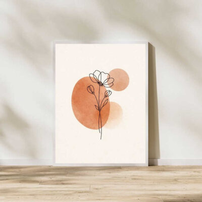 Minimalist Boho Line Art Floral Terracotta Wall Art Print Framed