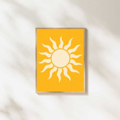 Retro Boho Yellow Sunburst Wall Art Print